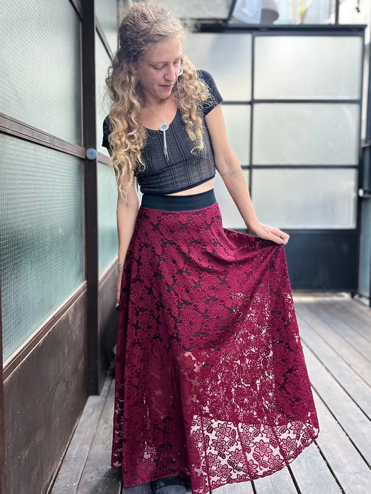 VIKA Skirt – Burgundy Floral Lace