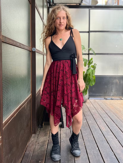 SOL Floral Lace Dress – Burgundy