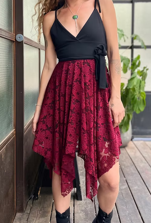 SOL Floral Lace Dress – Burgundy