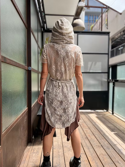 VENUS Short Beige Floral Lace Long Top