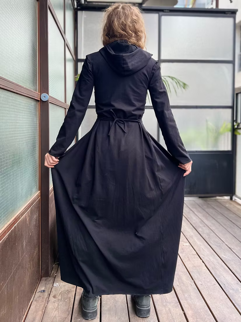 DARK DREAM Black Cotton Extra Long Hood Duster