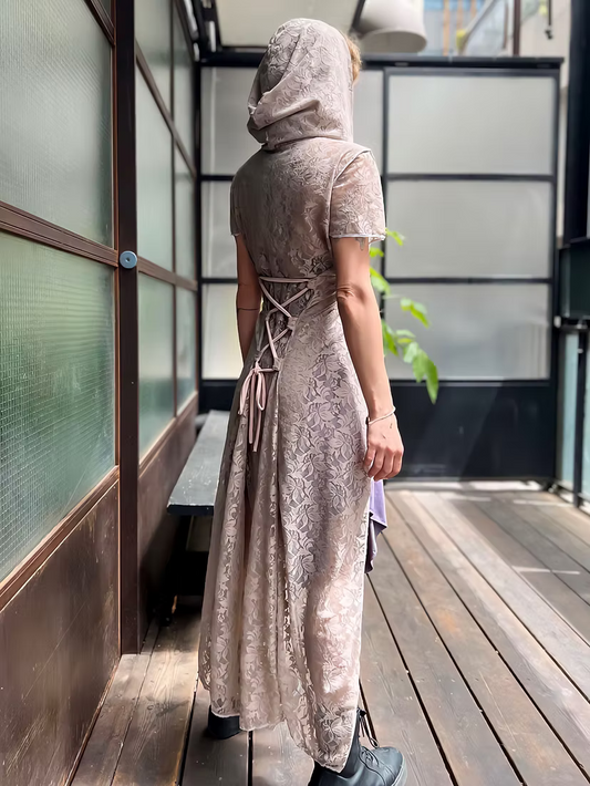 VENUS Beige Leaf Lace Short Sleeve Top