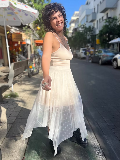 FAIRY Long White Dotted Chiffon Dress