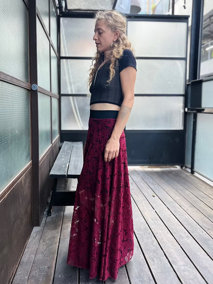 VIKA Skirt – Burgundy Floral Lace