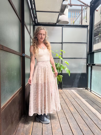 VIKA Beige Leaf Lace Dress