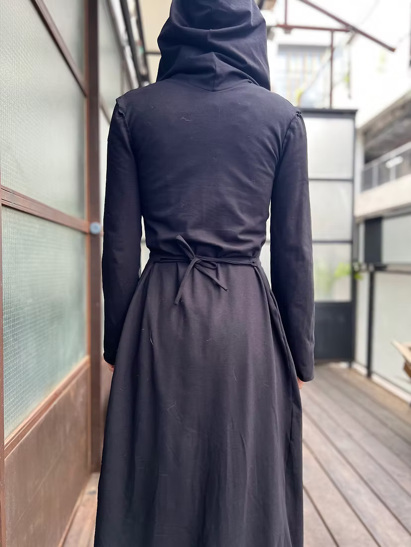 DARK DREAM Black Cotton Extra Long Hood Duster