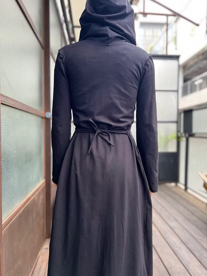 DARK DREAM Black Cotton Extra Long Hood Duster