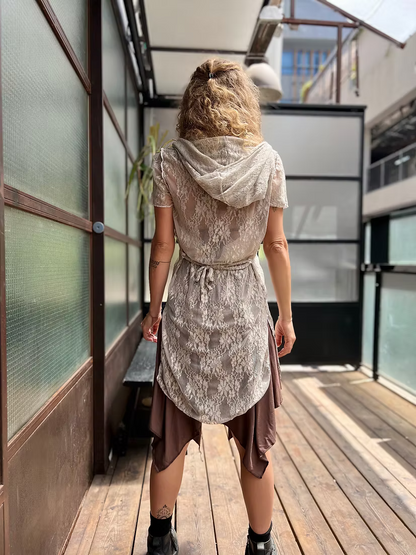 VENUS Short Beige Floral Lace Long Top