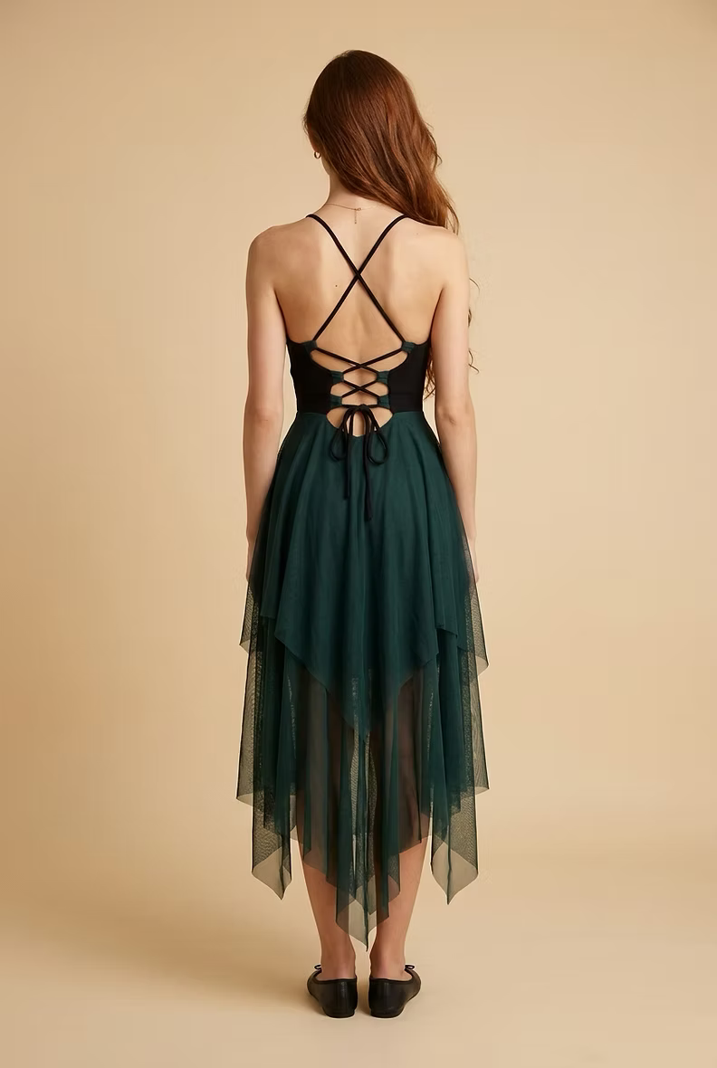 MYSTIC Rose Dress – Forest Green