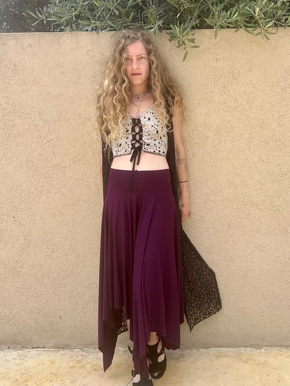FAIRY Long Skirt – Deep Aubergine Flow
