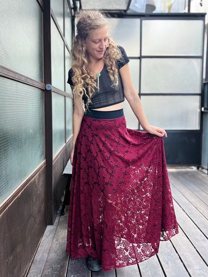 VIKA Skirt – Burgundy Floral Lace