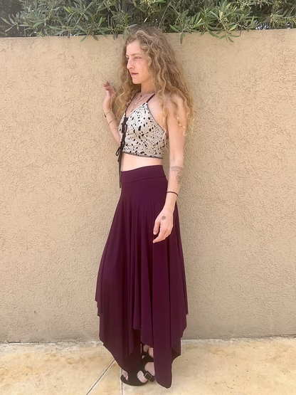 FAIRY Long Skirt – Deep Aubergine Flow