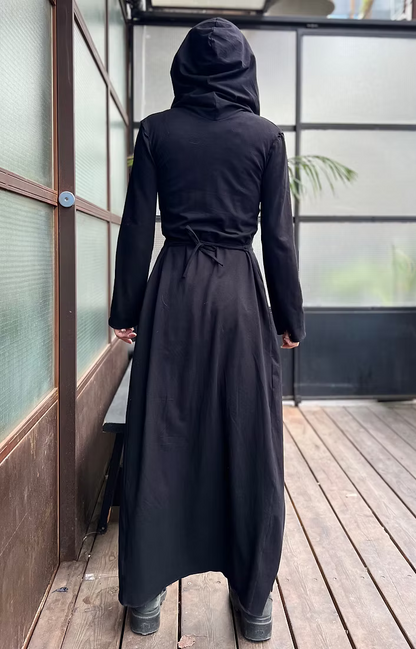 DARK DREAM Black Cotton Extra Long Hood Duster