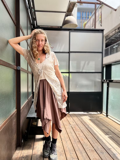 VENUS Short Beige Floral Lace Long Top