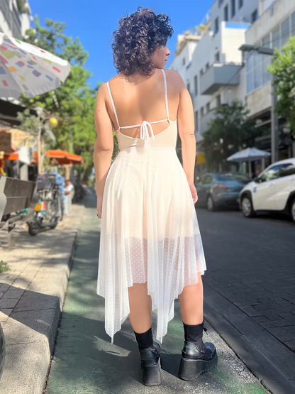 FAIRY Long White Dotted Chiffon Dress