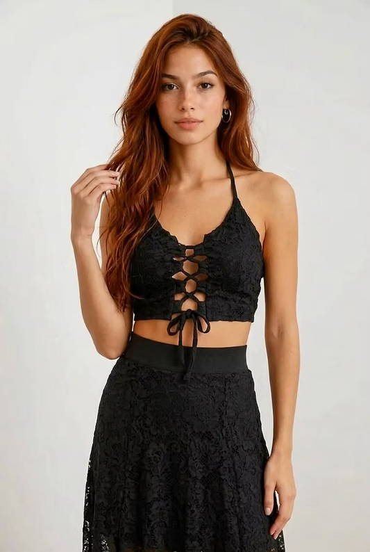 COSMOS Reversible Lace Top – Black