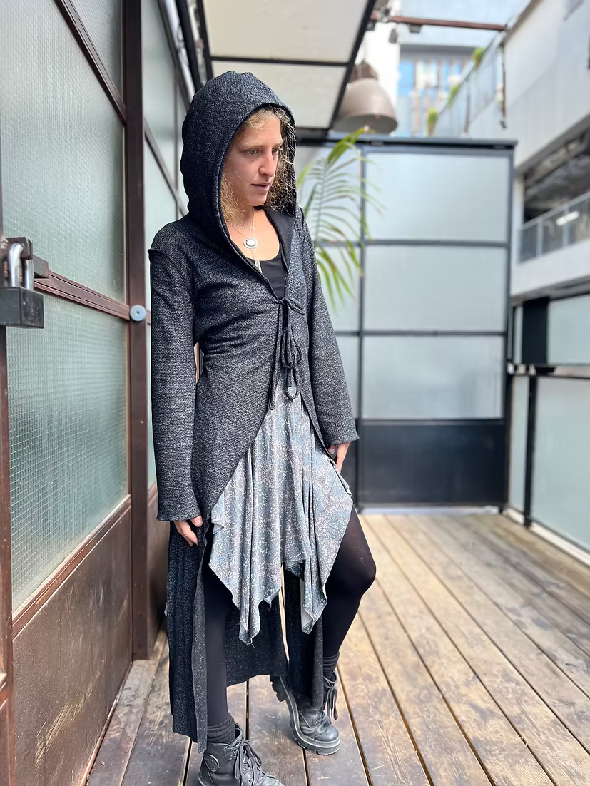 MAGIC Black Knit Extra Long Hood Duster