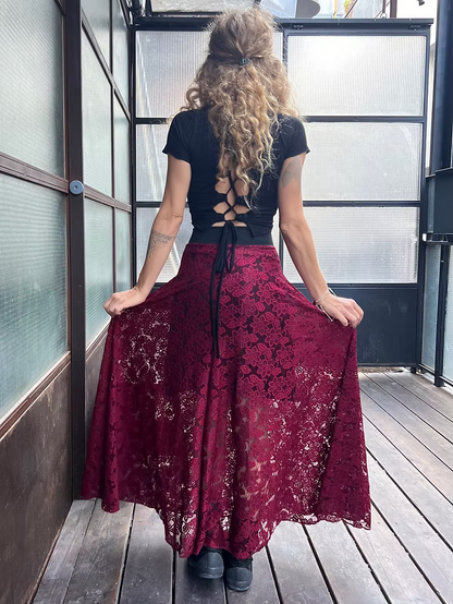 VIKA Skirt – Burgundy Floral Lace