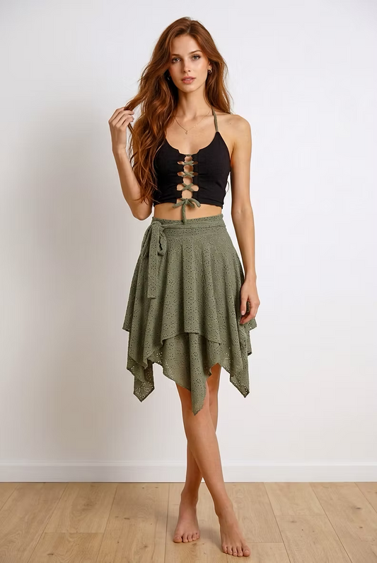 COSMOS Reversible Lace Top – Olive Green