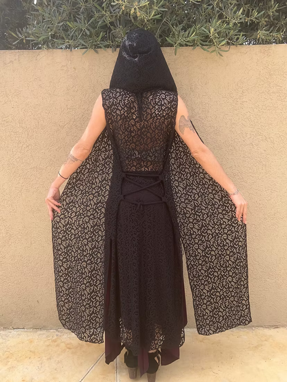 MAGIC Black Lace Wrap Hood Duster