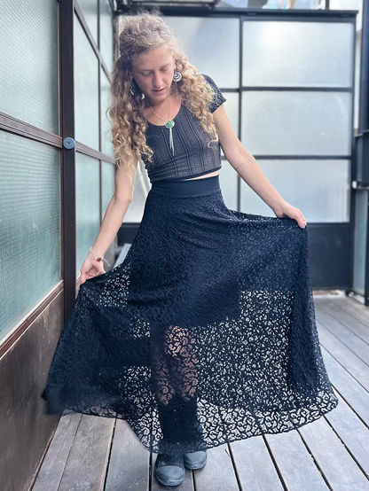 VIKA Skirt Black Cut Lace Elegance