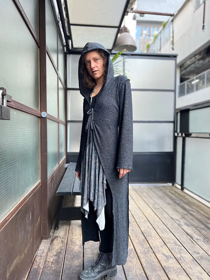 MAGIC Black Knit Extra Long Hood Duster