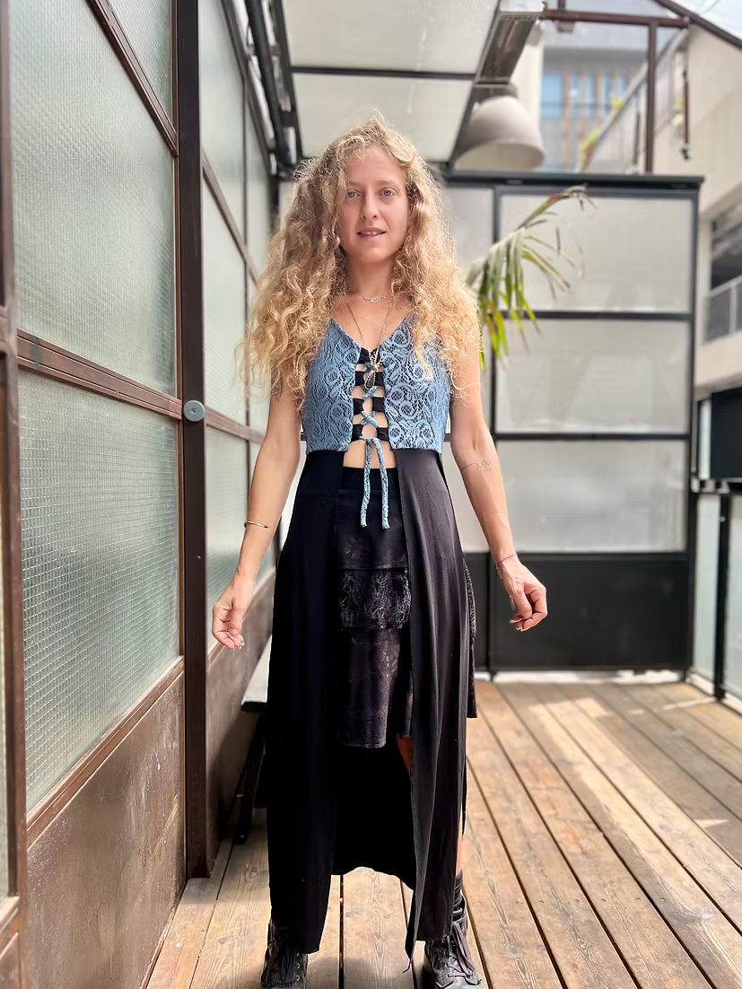 LILITH Top – Blue Lace Cut-Out Texture Tunic