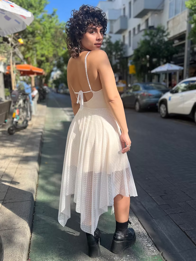 FAIRY Long White Dotted Chiffon Dress