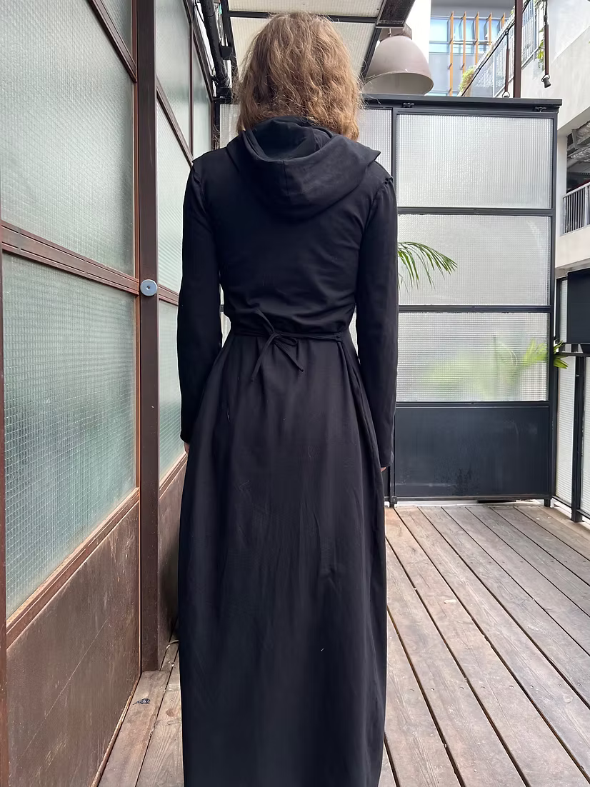 DARK DREAM Black Cotton Extra Long Hood Duster