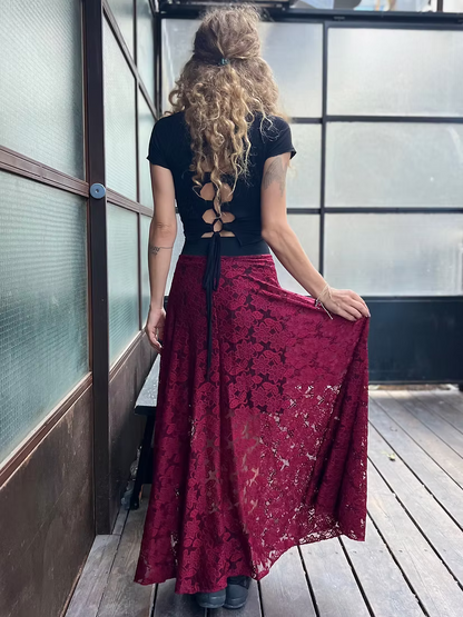 VIKA Skirt – Burgundy Floral Lace