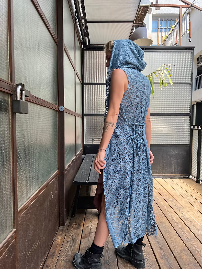 MAGIC Sky Blue Tribal Lace Hood Duster