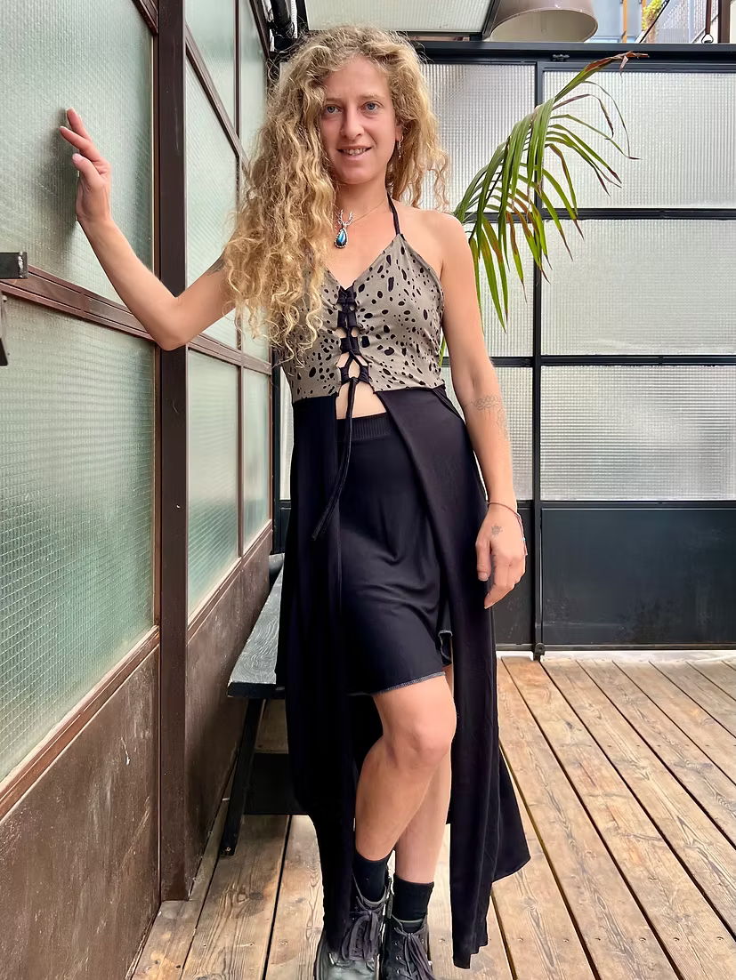 LILITH Top – Blue Cut-Out Texture Tunic