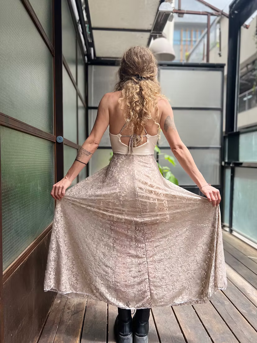 VIKA Beige Leaf Lace Dress