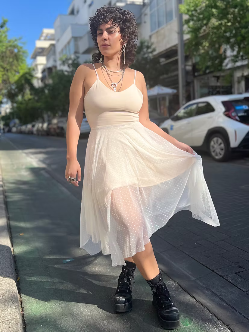 FAIRY Long White Dotted Chiffon Dress