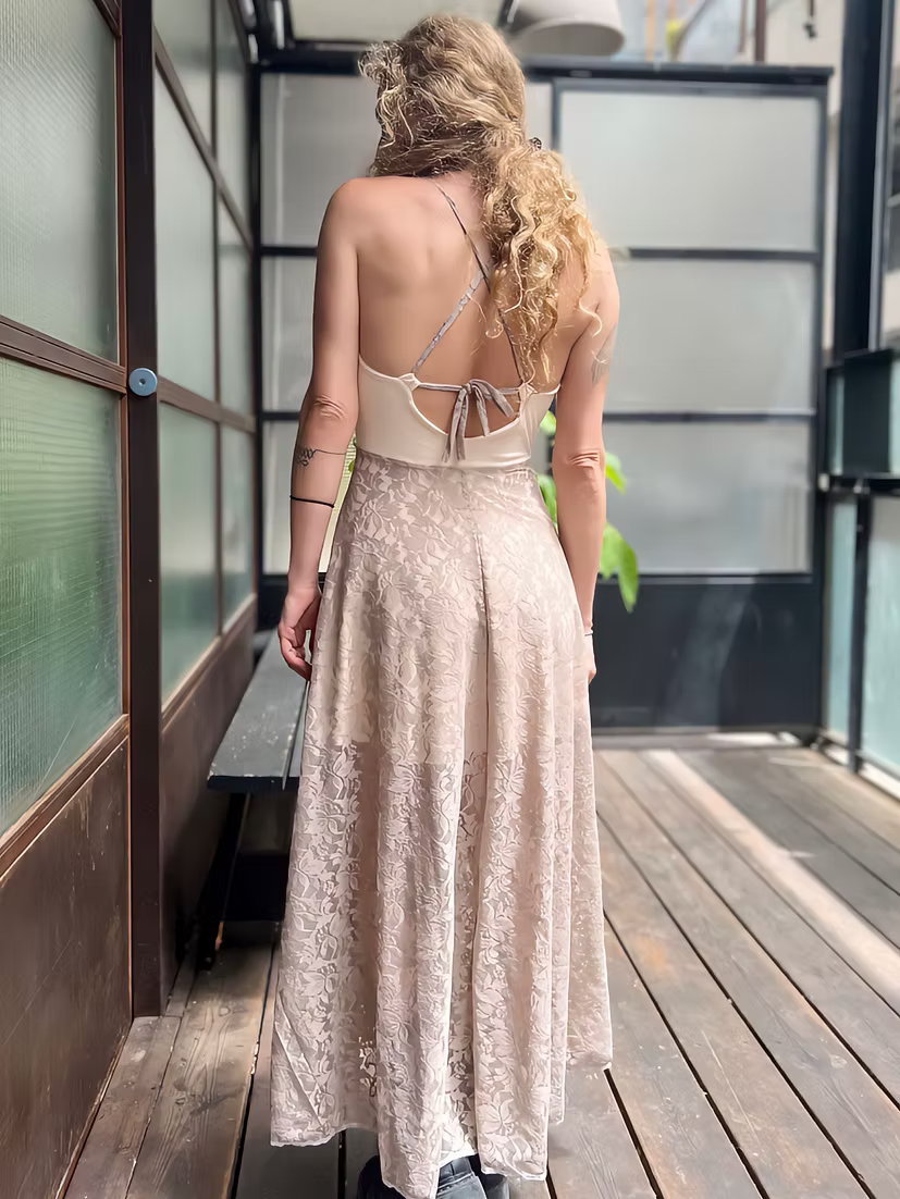 VIKA Beige Leaf Lace Dress