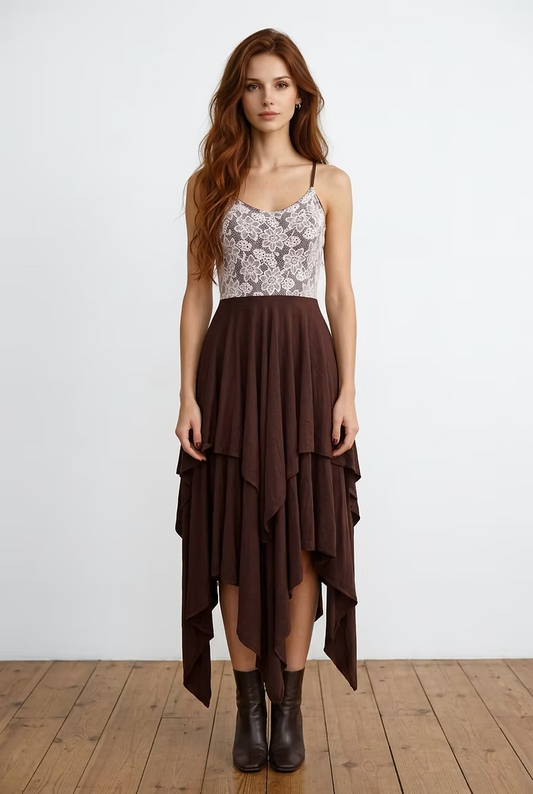 MYSTIC Rose Lace Dress – Brown