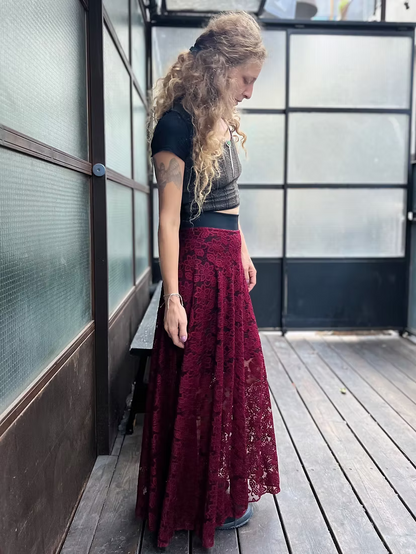 VIKA Skirt – Burgundy Floral Lace