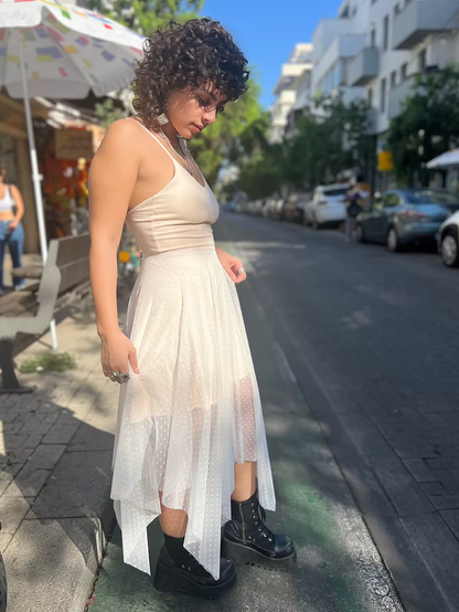 FAIRY Long White Dotted Chiffon Dress