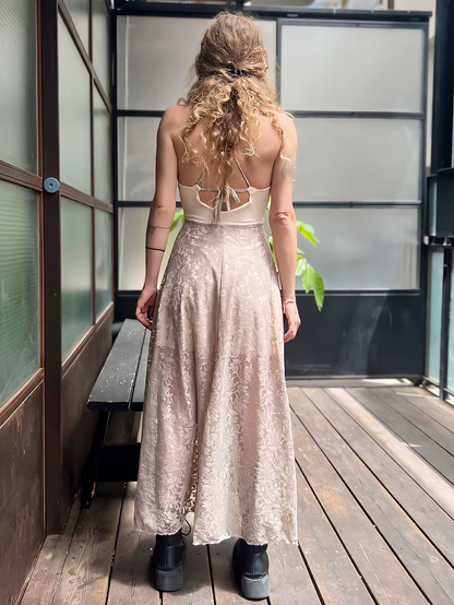 VIKA Beige Leaf Lace Dress