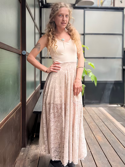 VIKA Beige Leaf Lace Dress