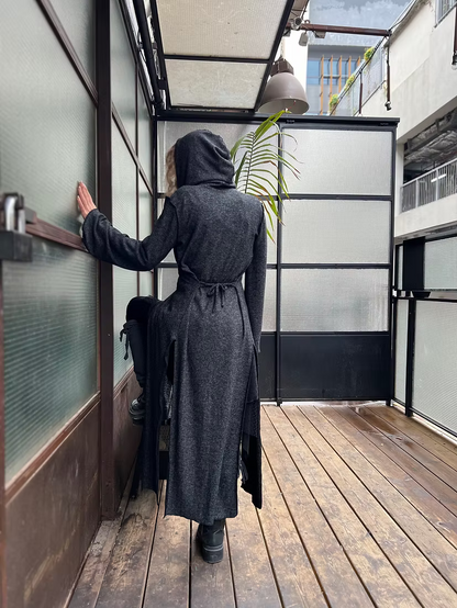 MAGIC Black Knit Extra Long Hood Duster