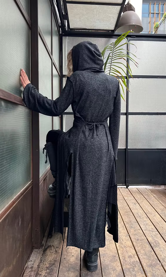 MAGIC Black Knit Extra Long Hood Duster