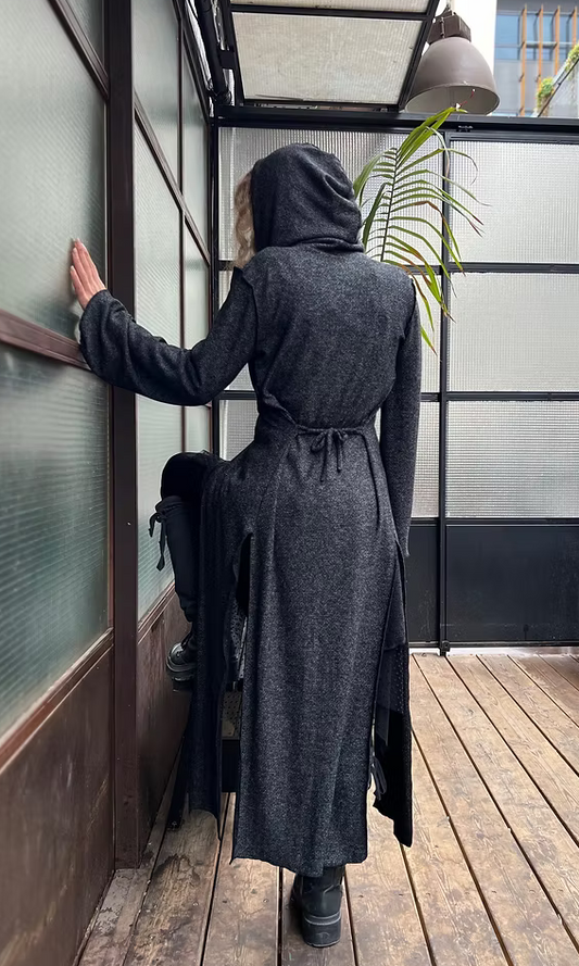 MAGIC Black Knit Extra Long Hood Duster