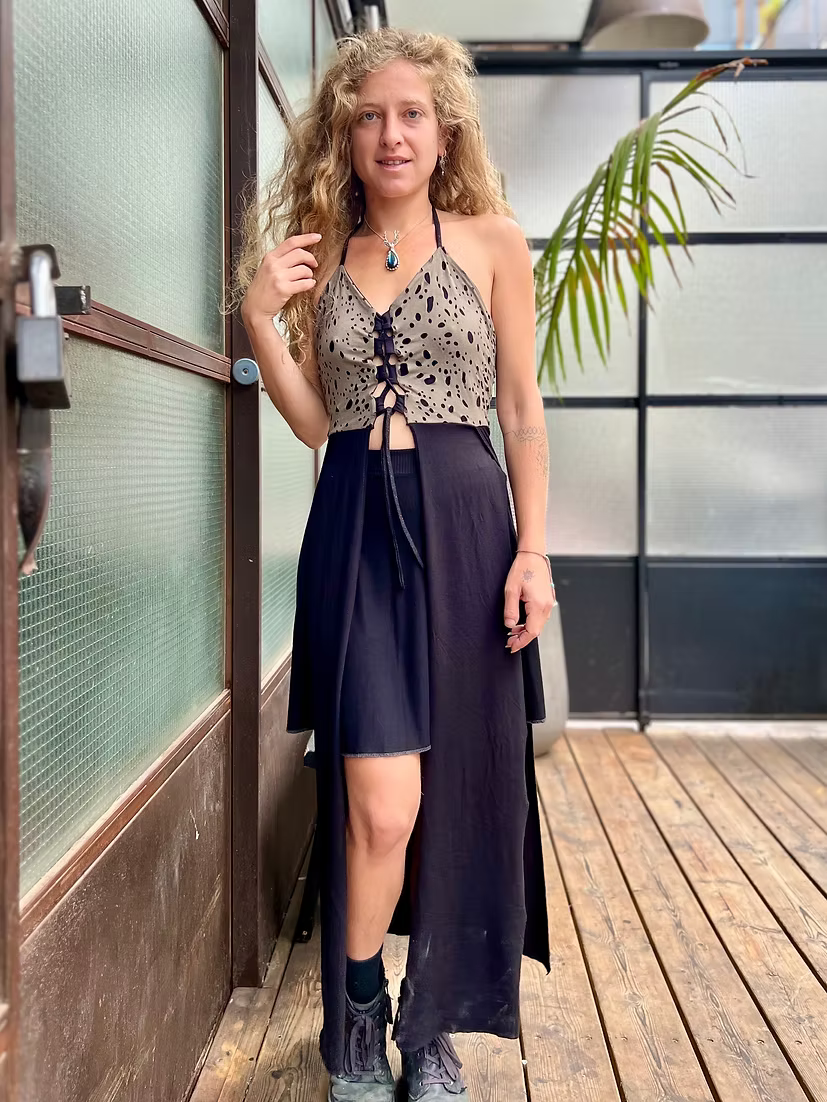 LILITH Top – Blue Cut-Out Texture Tunic