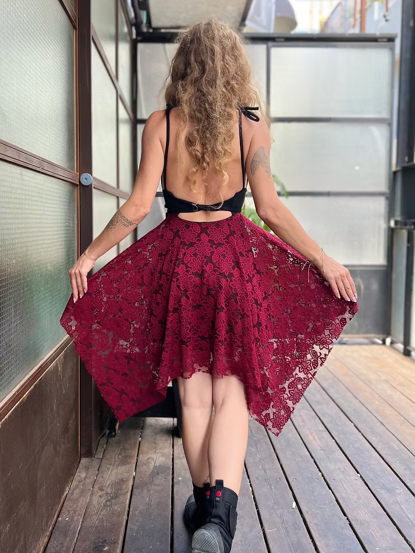 SOL Floral Lace Dress – Burgundy