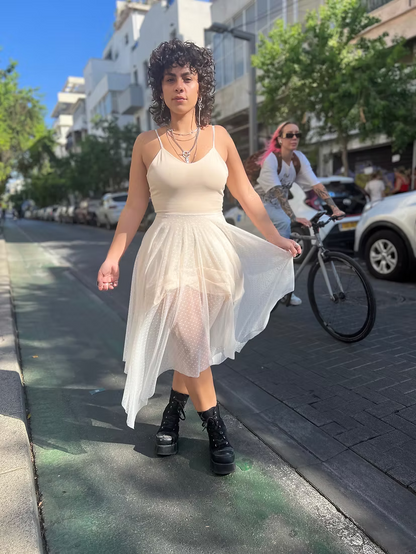 FAIRY Long White Dotted Chiffon Dress