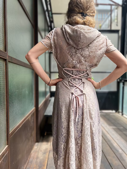 VENUS Beige Leaf Lace Short Sleeve Top