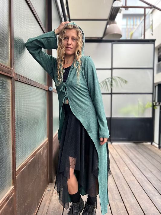 MAGIC Long Green Knit Hood Duster