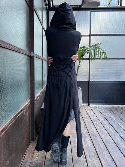 ILLUSION Long Black Cotton Top