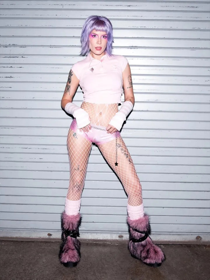 Low Faux Fur Buckle Straps Boots - Pink